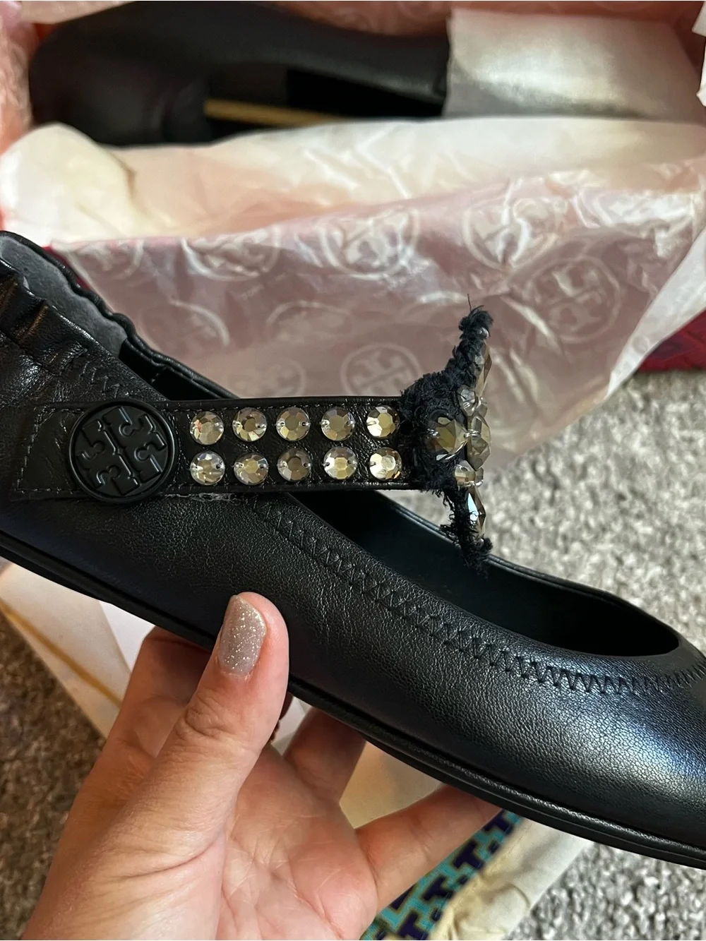 Tory Burch MINNIE EMBELLISHED TWO WAY BALLET shoes NWT